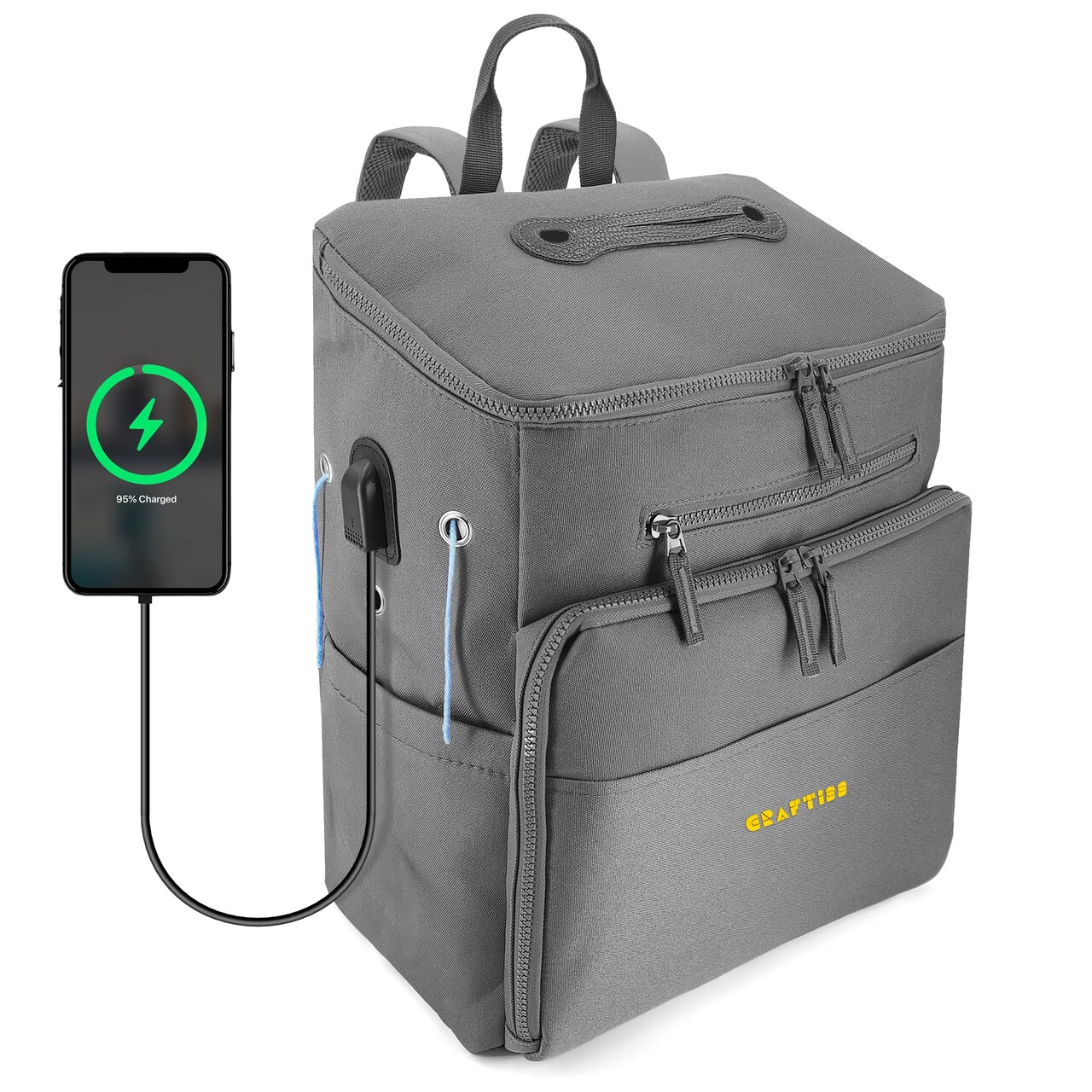 CRAFTISS Crochet Bag Yarn Storage - Christmas Gift - Durable Canvas Yarn Bag for Crochet Accessories – Backpack Organizer with Knitting Accessories Pockets and USB Cable